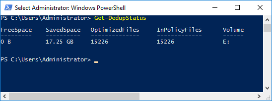 Output from PowerShell command Get-DedupStatus following a partial/failed unoptimization