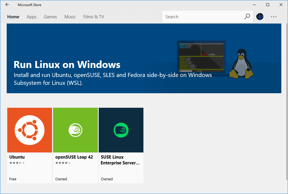 Ubuntu, openSUSE and SUSE Linux Enterprise Server in the Microsoft Store