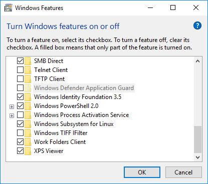 Turn Windows Features on or off